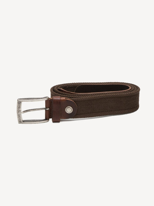 Italian Leather and Fabric Belt - Dark Brown - 01