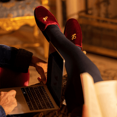 Red Château Velvet Slippers Handmade in Italy - 05