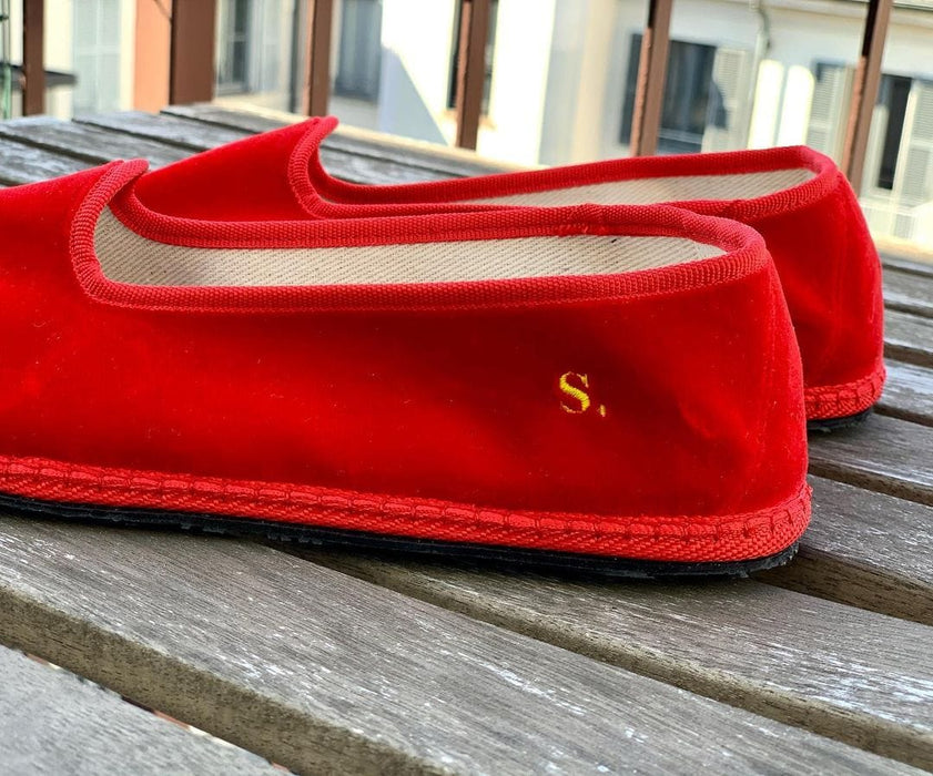 Italian Red Velvet Flat Shoes - Handmade in Italy - 03